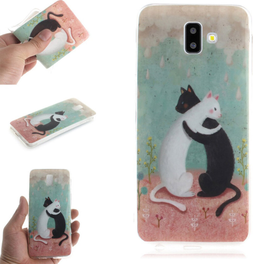Galaxy J6 Plus beskyttelses deksel av TPU med IMD printet mønster - svarte og hvite katter
