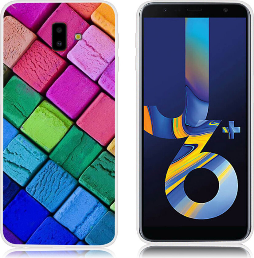 Galaxy J6 Plus beskyttelses deksel av TPU med printet mønster - fargefulle blokker