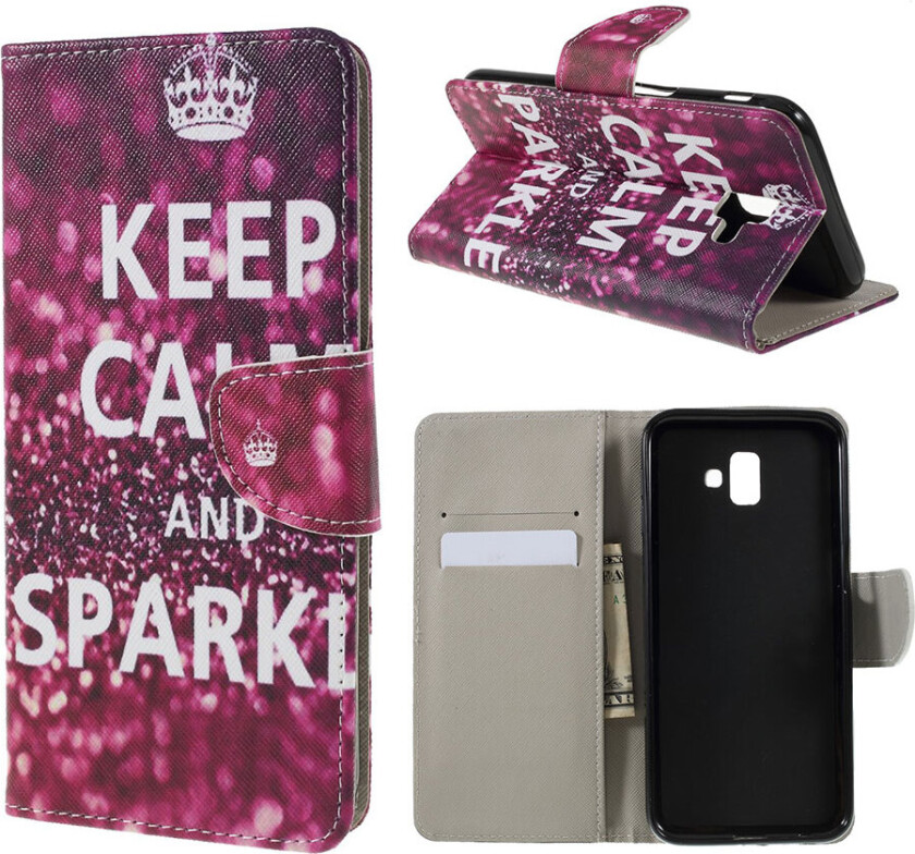 Galaxy J6 Plus beskyttelses deksel av syntetisk skinn med printet mønster og kryss tekstur - hold deg rolig å skinn