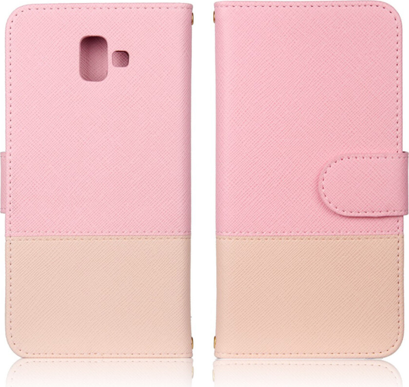 Galaxy J6 Plus beskyttelses deksel av syntetisk skinn med kontrast farge og kryss tekstur - rosa