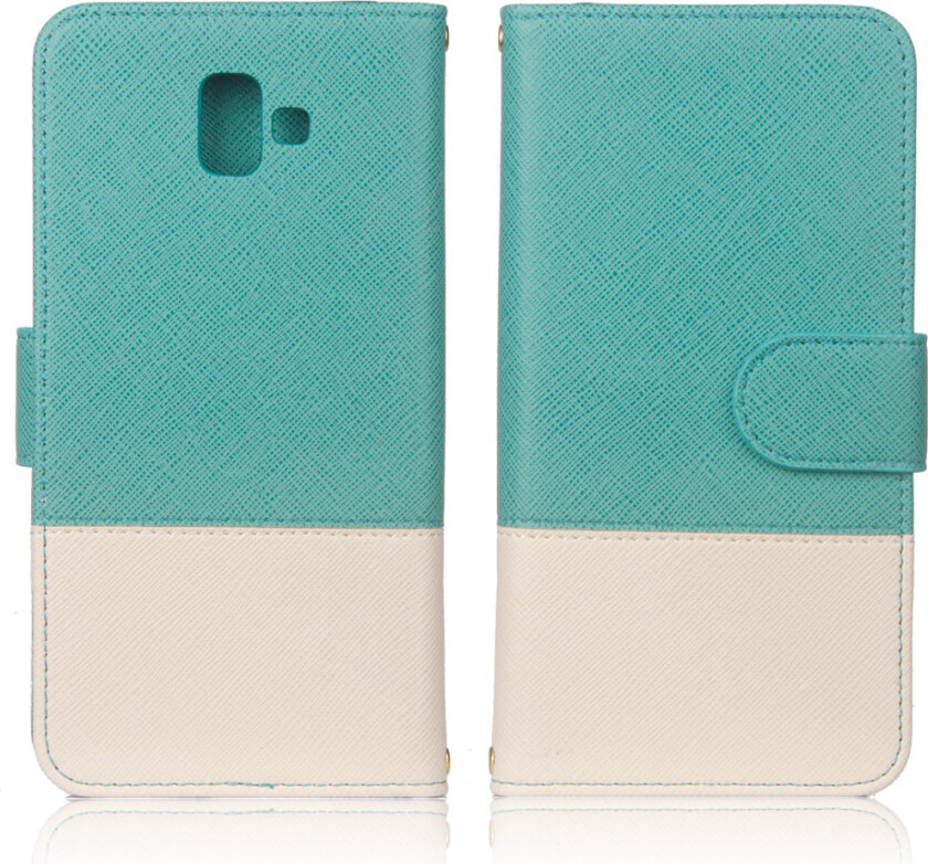 Galaxy J6 Plus beskyttelses deksel av syntetisk skinn med kontrast farge og kryss tekstur - turkis