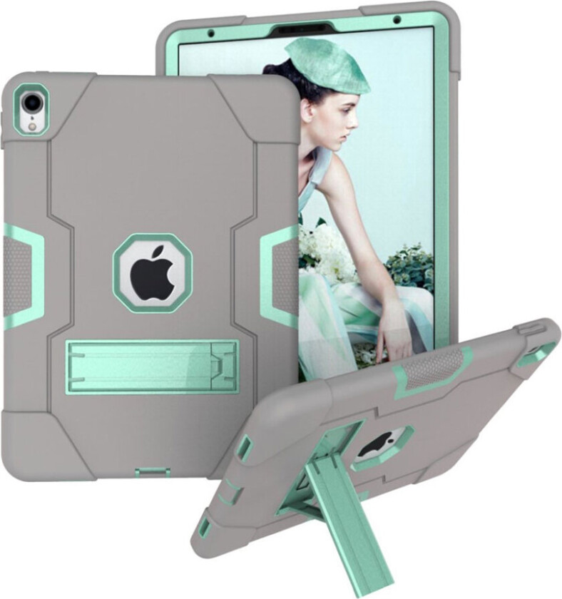 iPad Pro 11 beskyttelses deksel av hybrid materiale med to fargers design - grå og turkis
