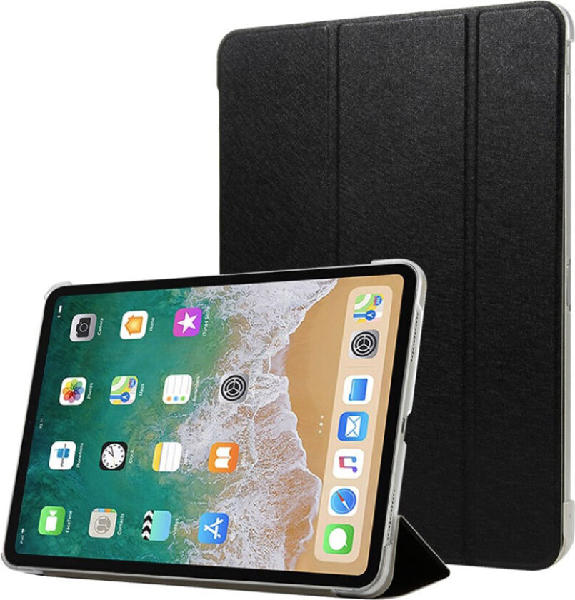 iPad Pro 11 beskyttelses deksel av syntetisk skinn med 3 delsers stativ - svart