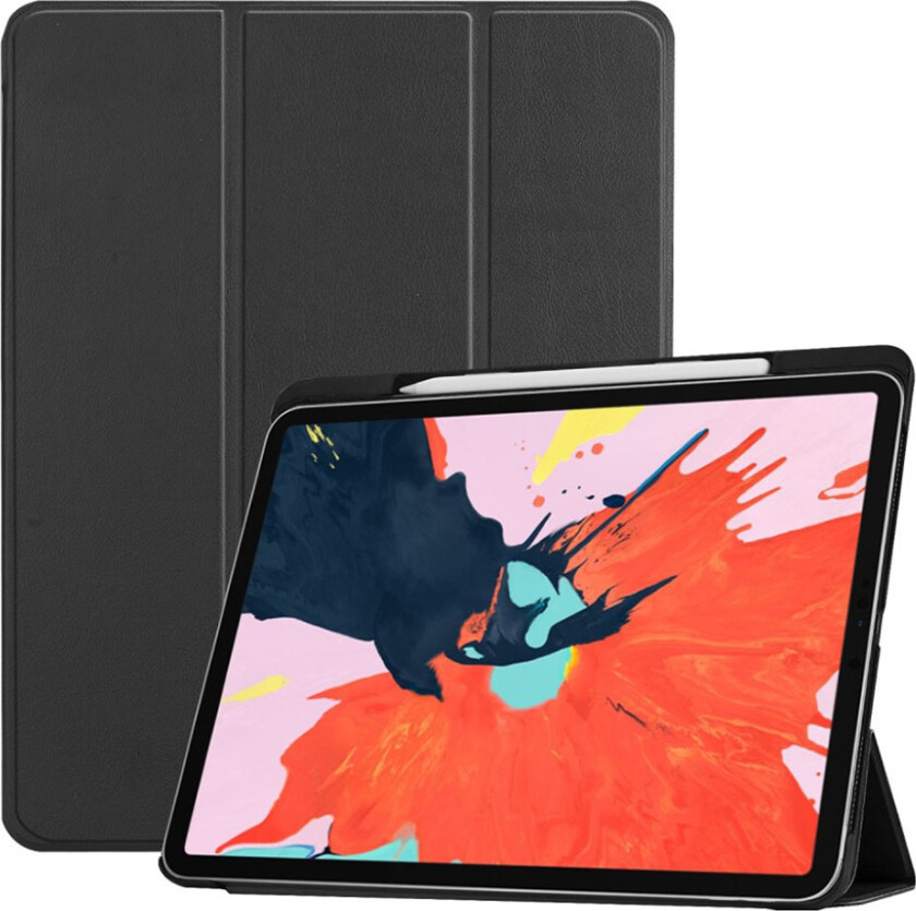 iPad Pro 12. 9 beskyttelses deksel av syntetisk skinn med 3 delers stativ - svart