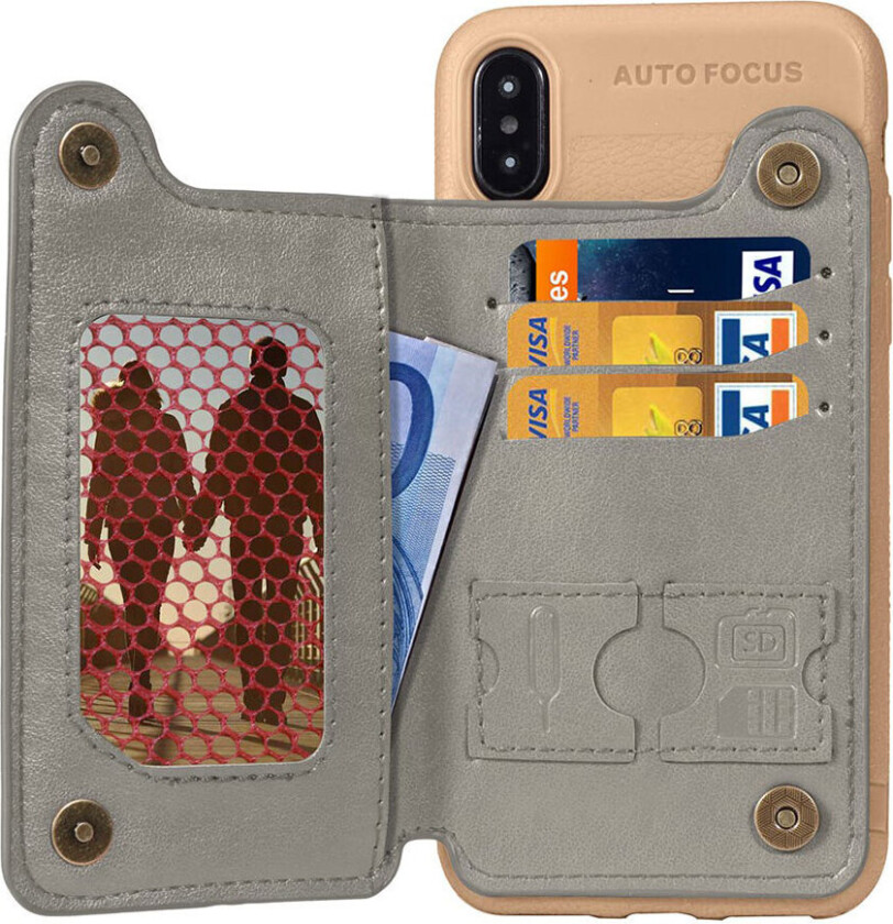 iPhone Xs Max beskyttelses deksel av TPU og syntetisk skinn - grå