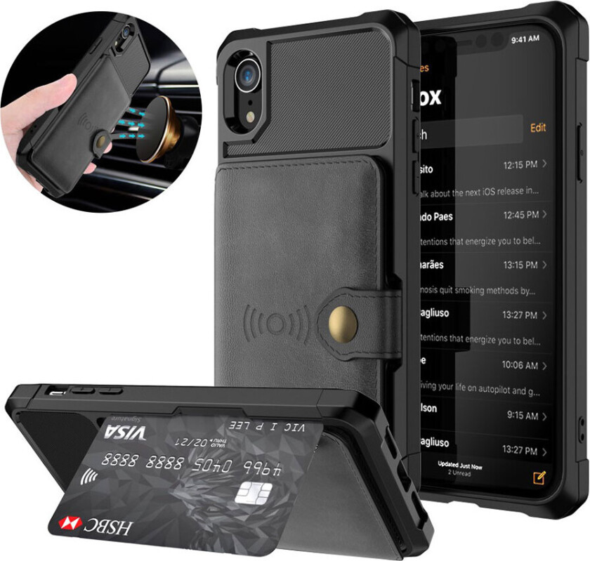 iPhone Xr leather coated kickstand case - Black