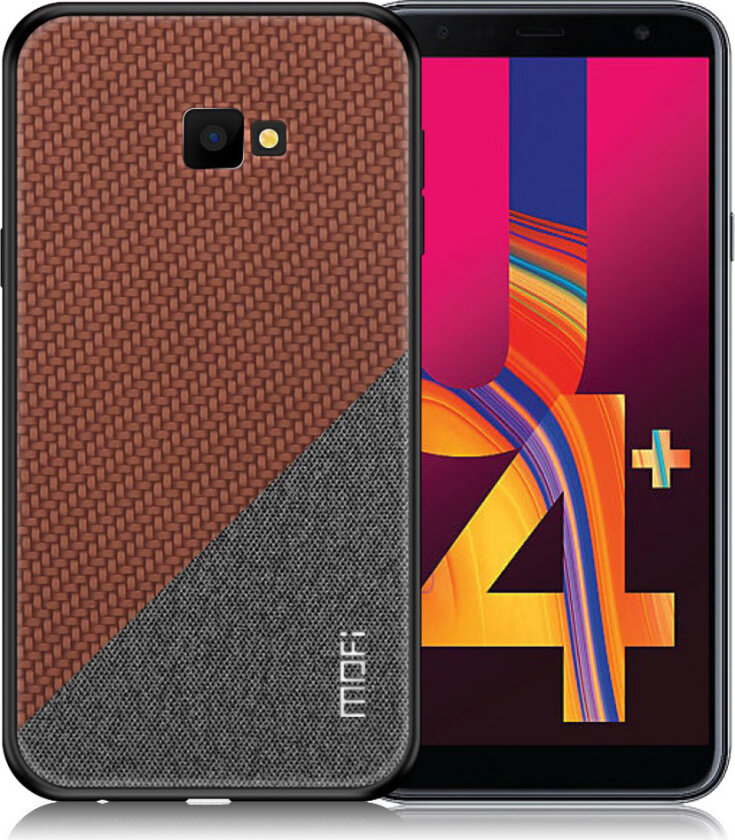 MOFI Samsung Galaxy J4 Plus beskyttelses deksel av hybrid materiale med to fargers design - brun