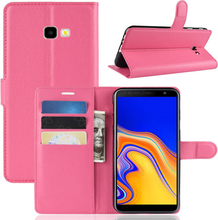 Galaxy J4 Plus beskyttelses deksel av syntetisk skinn med litchi tekstur - rose