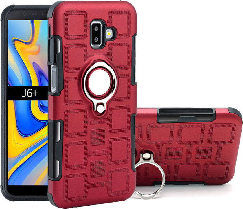 Galaxy J6 Plus beskyttelses deksel av av TPU og plastikk med geometrisk mønster - rød