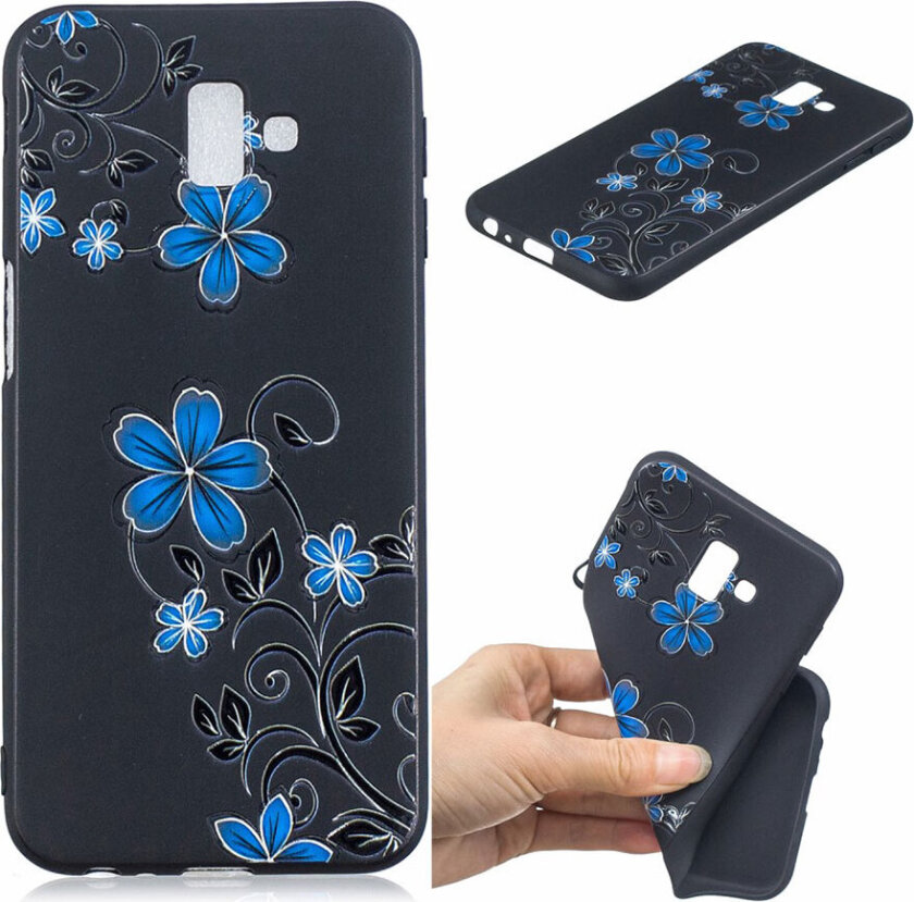 Galaxy J6 Plus beskyttelses deksel av TPU med hevet printet mønster - blå blomst