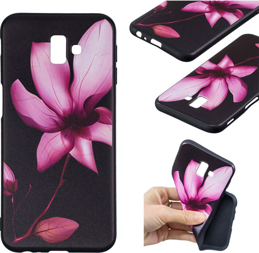 Galaxy J6 Plus beskyttelses deksel av myk TPU med hevet print mønster - rosa blomst