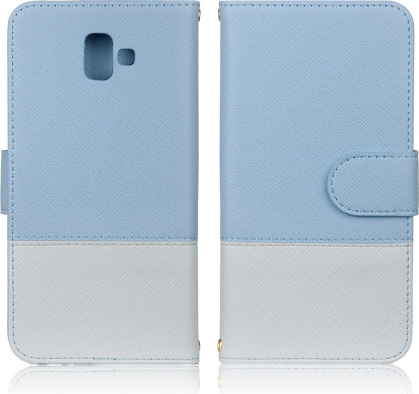 Galaxy J6 Plus beskyttelses deksel av syntetisk skinn med kontrast farge og kryss tekstur - baby blå