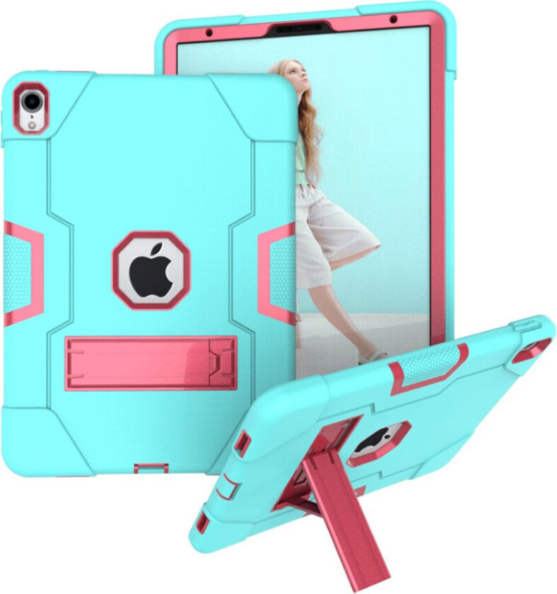 iPad Pro 11 beskyttelses deksel av hybrid materiale med to fargers design - turkis og rose