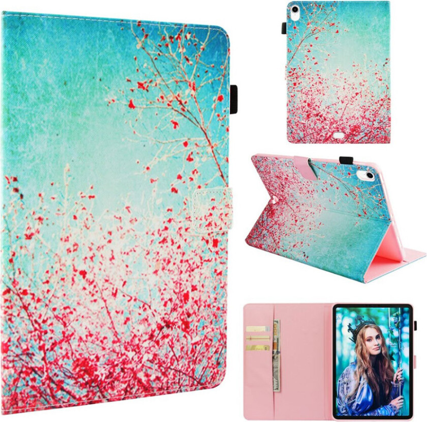 iPad Pro 11 beskyttelses deksel av syntetisk skinn med printet mønster - røde blomster