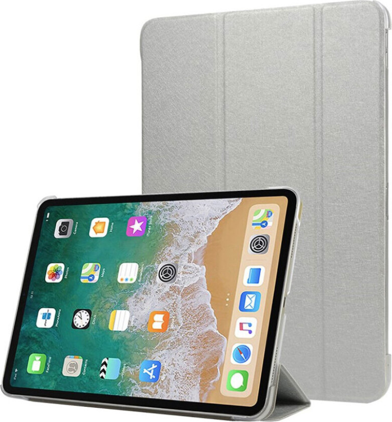 iPad Pro 11 beskyttelses deksel av syntetisk skinn med 3 delsers stativ - grå
