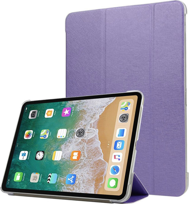 iPad Pro 11 beskyttelses deksel av syntetisk skinn med 3 delsers stativ - lilla