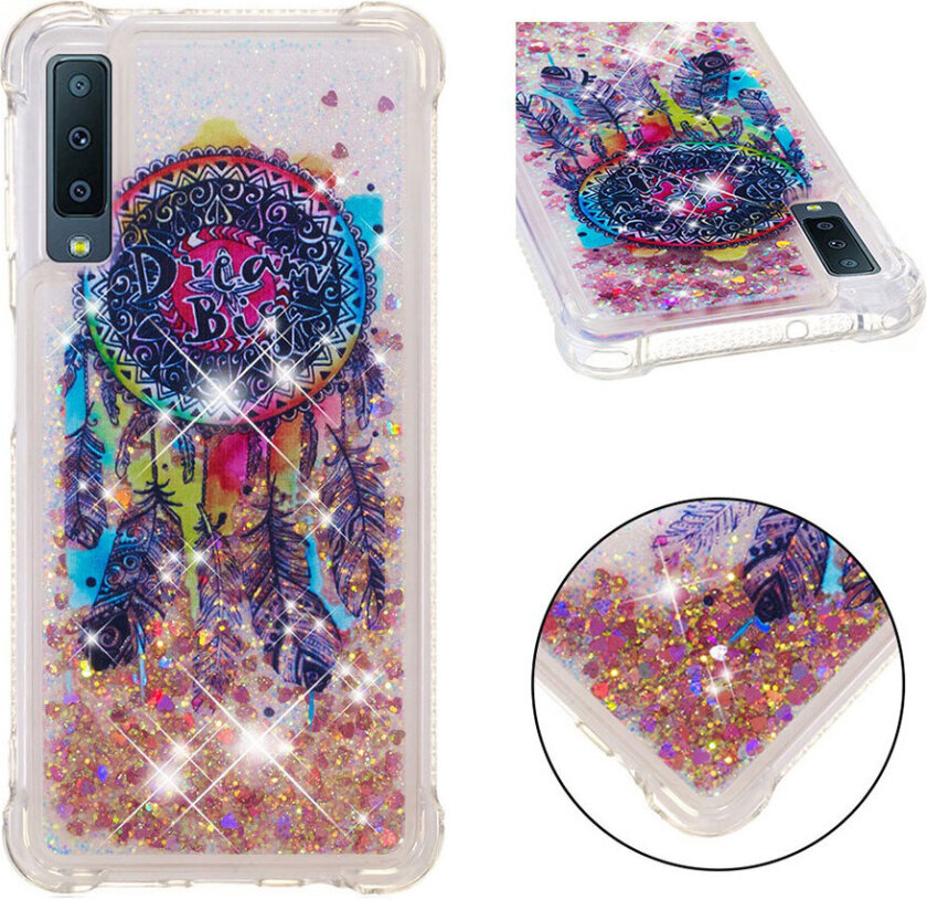 Galaxy A7 beskyttelses deksel av TPU med glitter pulver og hjerte formet paljetter - fjær drømme fanger