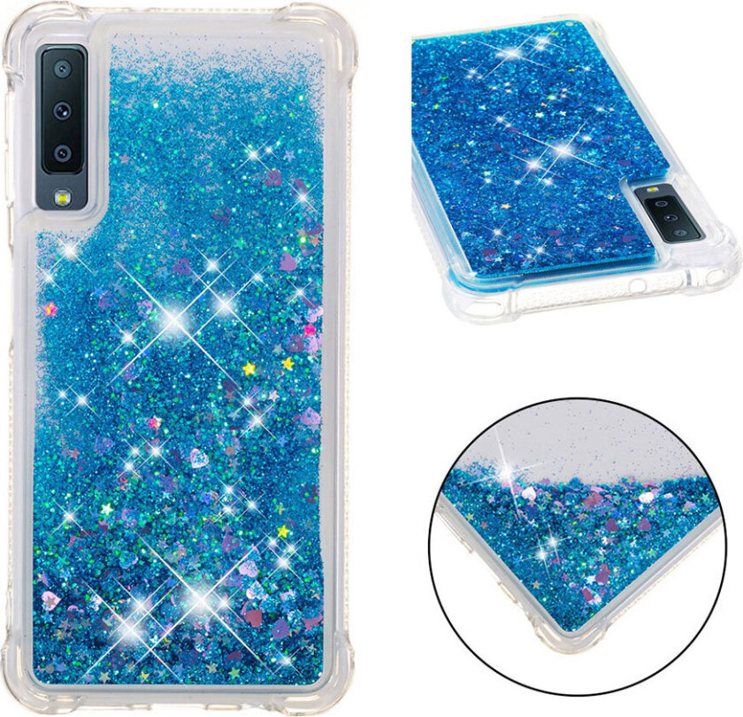 Galaxy A7 beskyttelses deksel av TPU med glitter pulver kvikksand - blå
