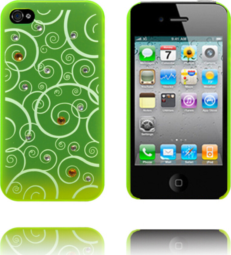 White Spirals - Matt Transparent (Lys Grønn) iPhone 4S Deksel
