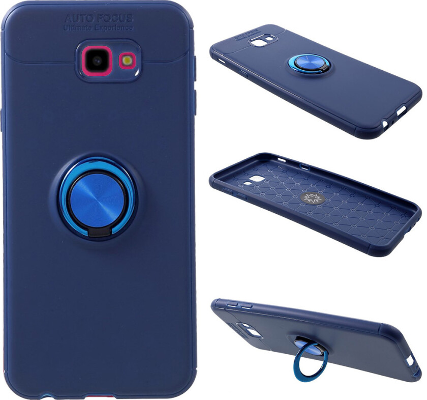 Galaxy J4 Plus beskyttelses deksel av TPU med innebygd finger ring - blå