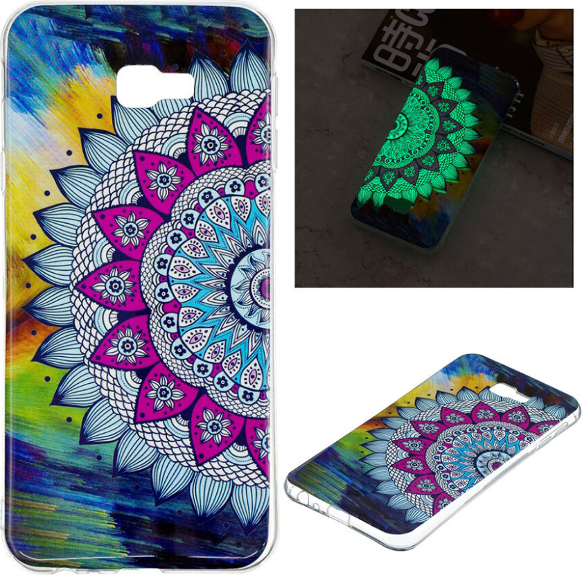 Galaxy J4 Plus beskyttelses deksel av TPU med selvlysende printet mønster - blomst mønster