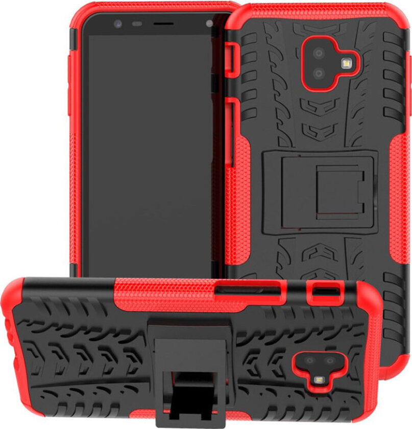 Galaxy J6 Plus beskyttelses deksel av TPU og plastikk med dekk mønster - rød