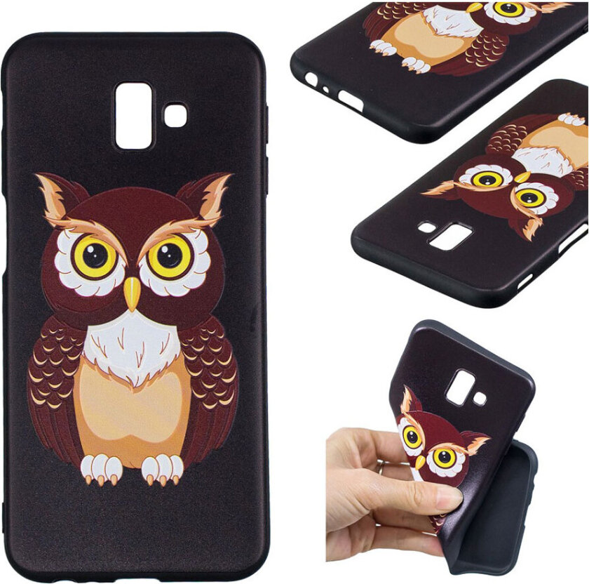 Galaxy J6 Plus beskyttelses deksel av myk TPU med hevet print mønster - brun ugle