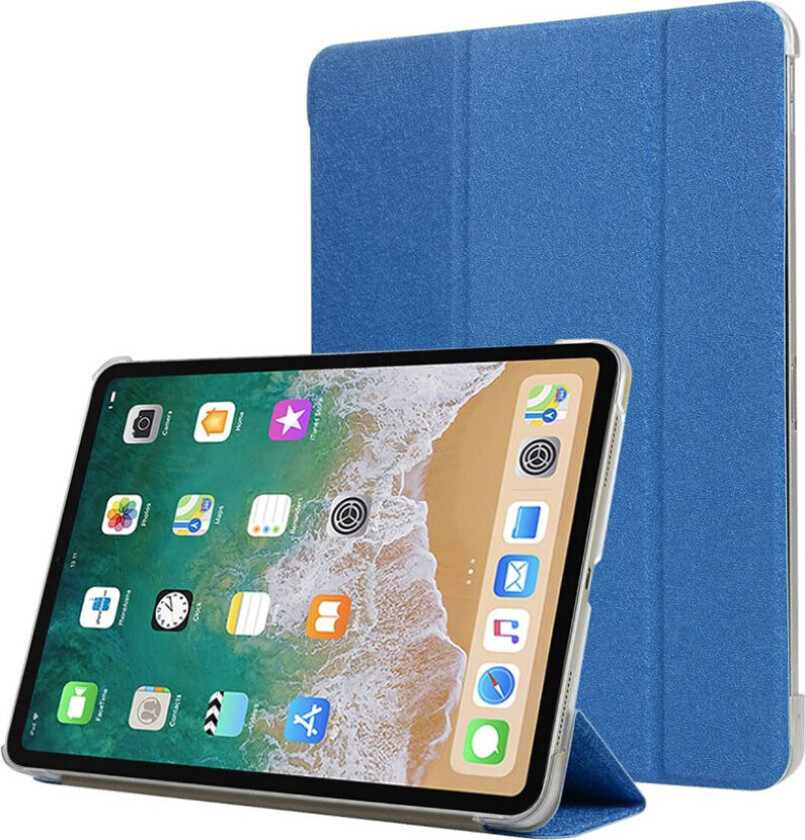 iPad Pro 11 beskyttelses deksel av syntetisk skinn med 3 delsers stativ - blå