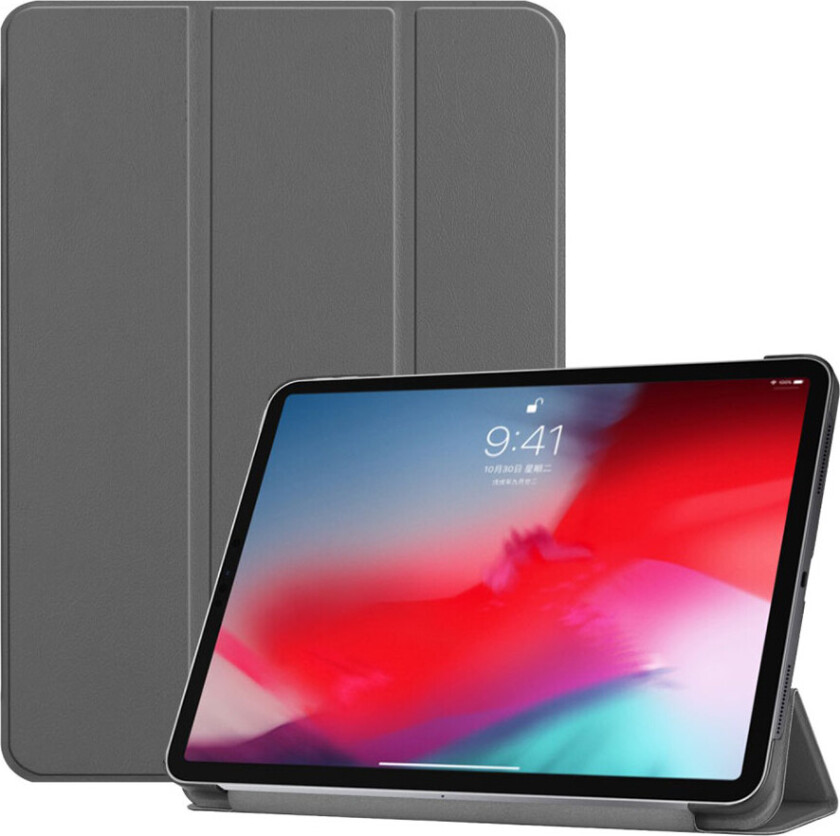 iPad Pro 11 beskyttelses deksel av syntetisk skinn med 3 dels stativ - grå