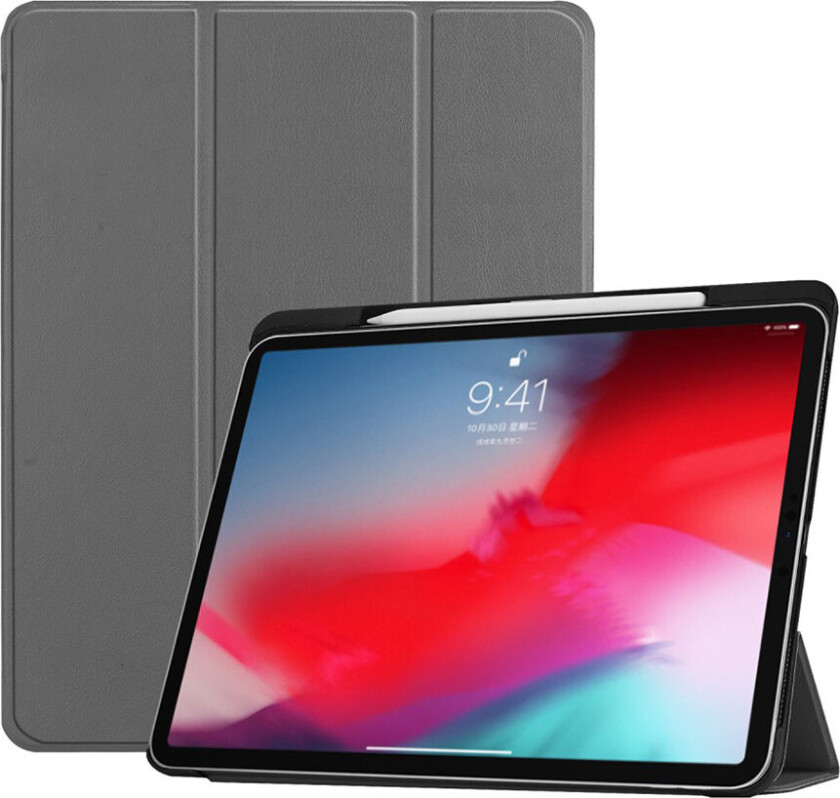 iPad Pro 11 beskyttelses deksel av syntetisk skinn med 3 delers stativ - grå