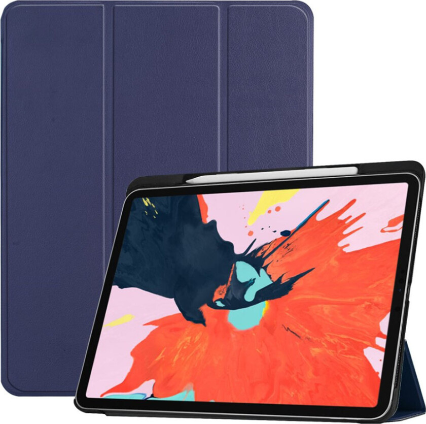 iPad Pro 12. 9 beskyttelses deksel av syntetisk skinn med 3 delers stativ - mørke blå