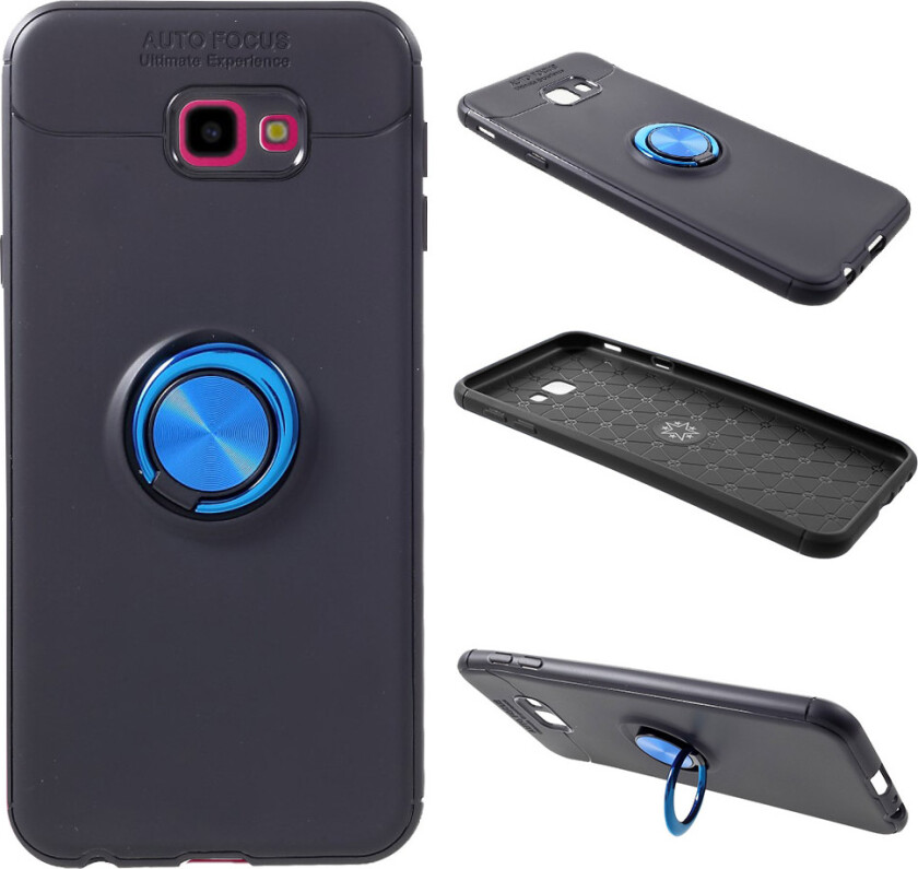 Galaxy J4 Plus beskyttelses deksel av TPU med innebygd finger ring - svart og blå