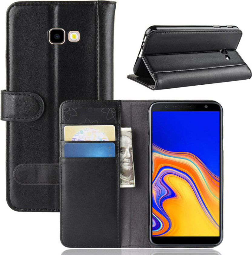 Galaxy J4 Plus beskyttelses deksel av behandlet kuskinn - svart