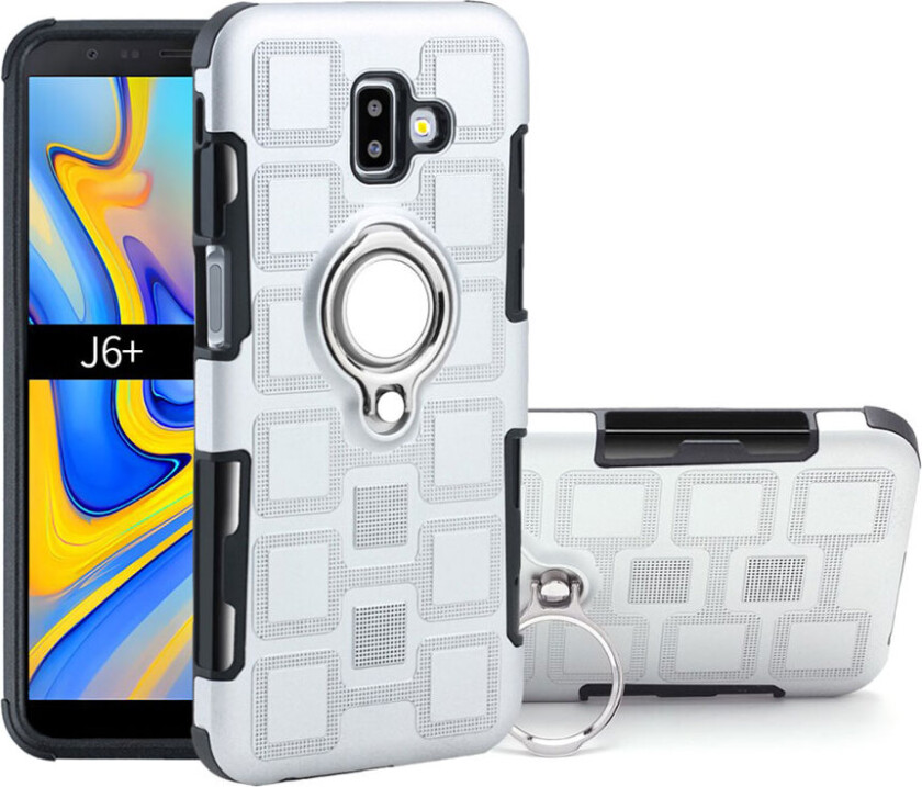 Galaxy J6 Plus beskyttelses deksel av av TPU og plastikk med geometrisk mønster - sølv