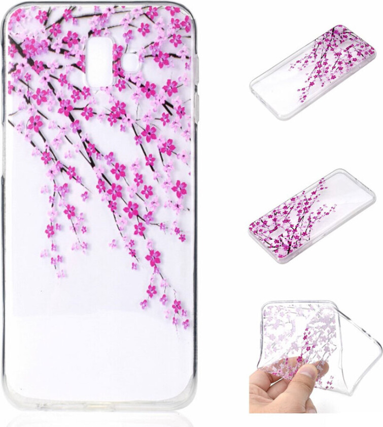 Galaxy J6 Plus beskyttelses deksel av TPU med hevet printet mønster - kirsebær blomstring