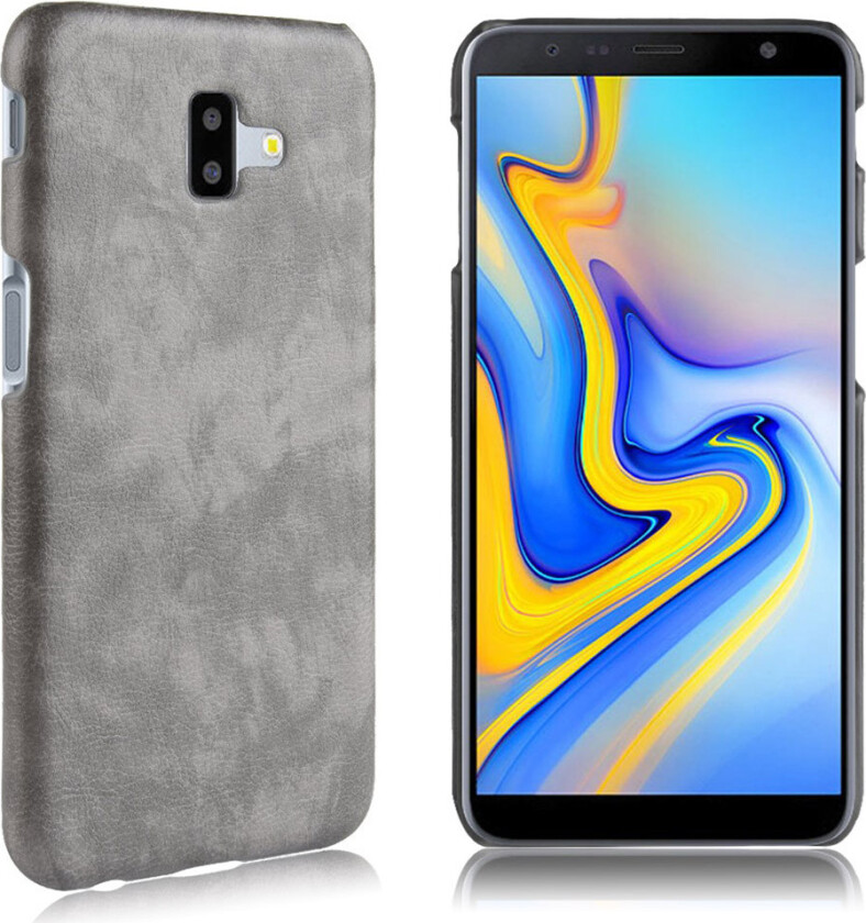Galaxy J6 Plus beskyttelses deksel av plastikk dekt i syntetisk skinn med litchi tekstur - grå