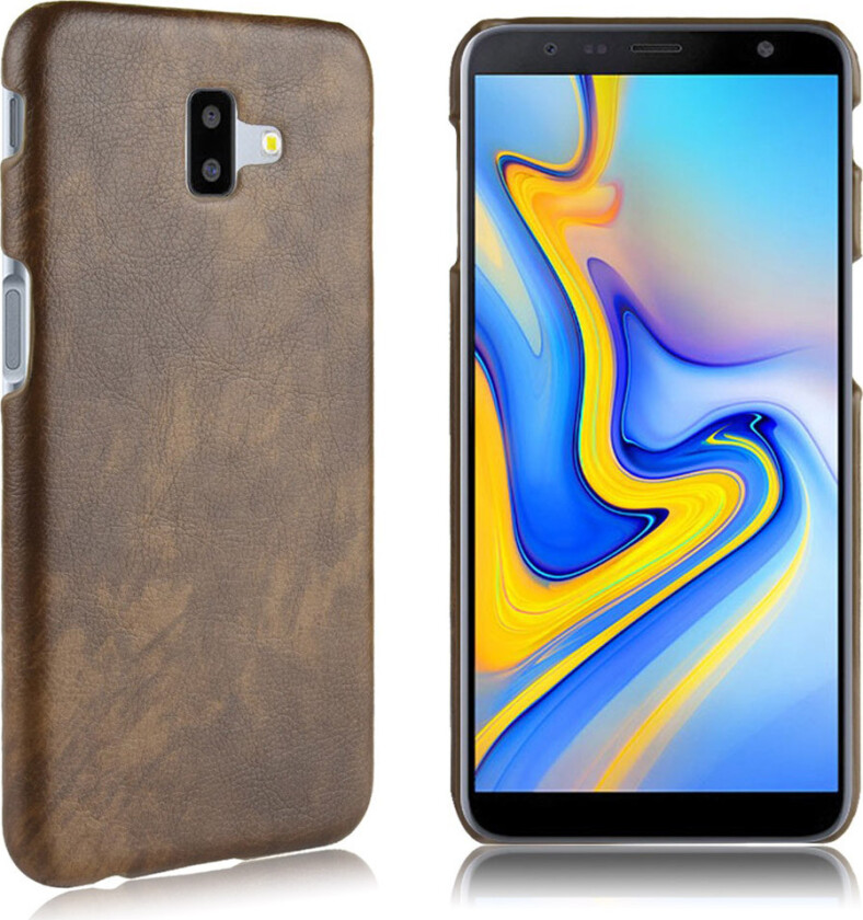 Galaxy J6 Plus beskyttelses deksel av plastikk dekt i syntetisk skinn med litchi tekstur - brun