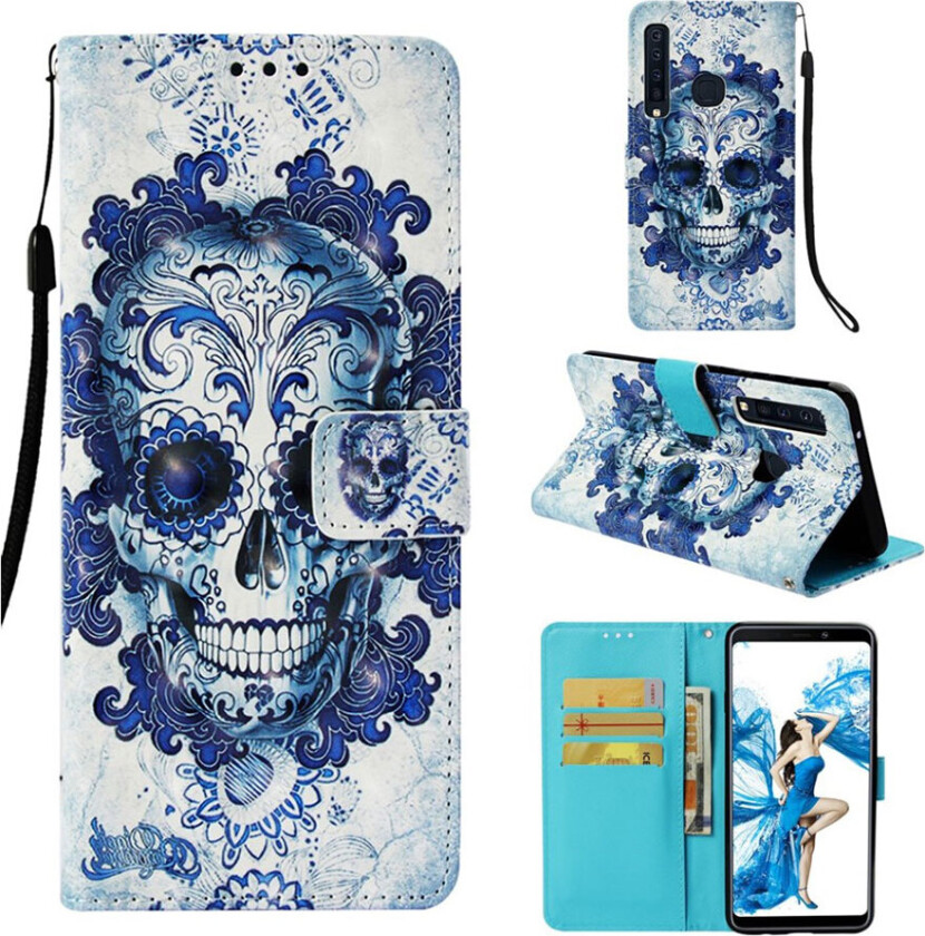 Galaxy A9 beskyttelses deksel av syntetisk skinn med printet mønster - sukker hodeskalle