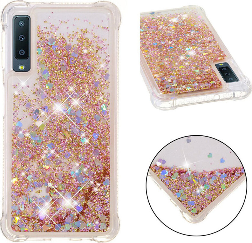 Galaxy A7 beskyttelses deksel av TPU med glitter pulver kvikksand - gull