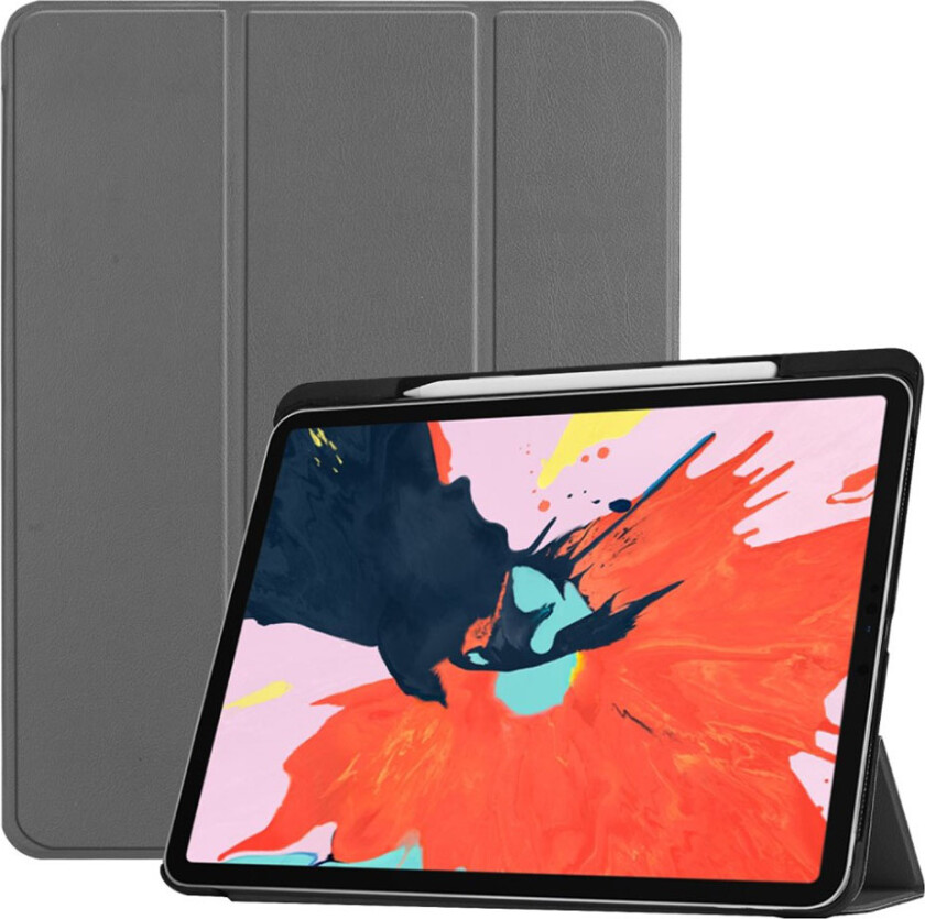 iPad Pro 12. 9 beskyttelses deksel av syntetisk skinn med 3 delers stativ - grå