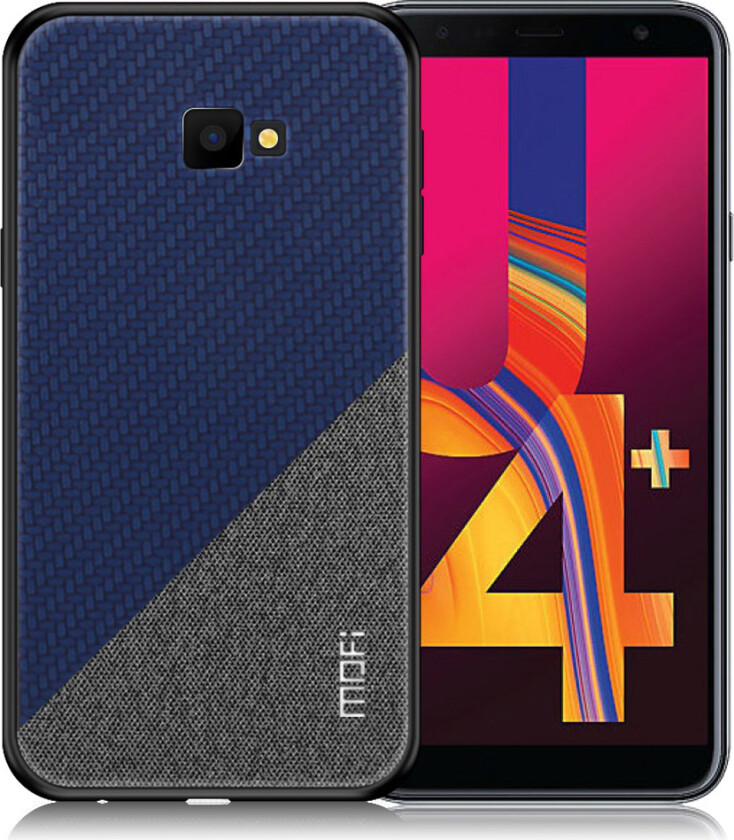 MOFI Samsung Galaxy J4 Plus beskyttelses deksel av hybrid materiale med to fargers design - blå
