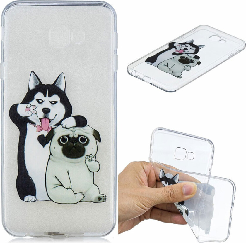 Galaxy J4 Plus beskyttelses deksel av TPU med hevet printet mønster - husky og sharpei