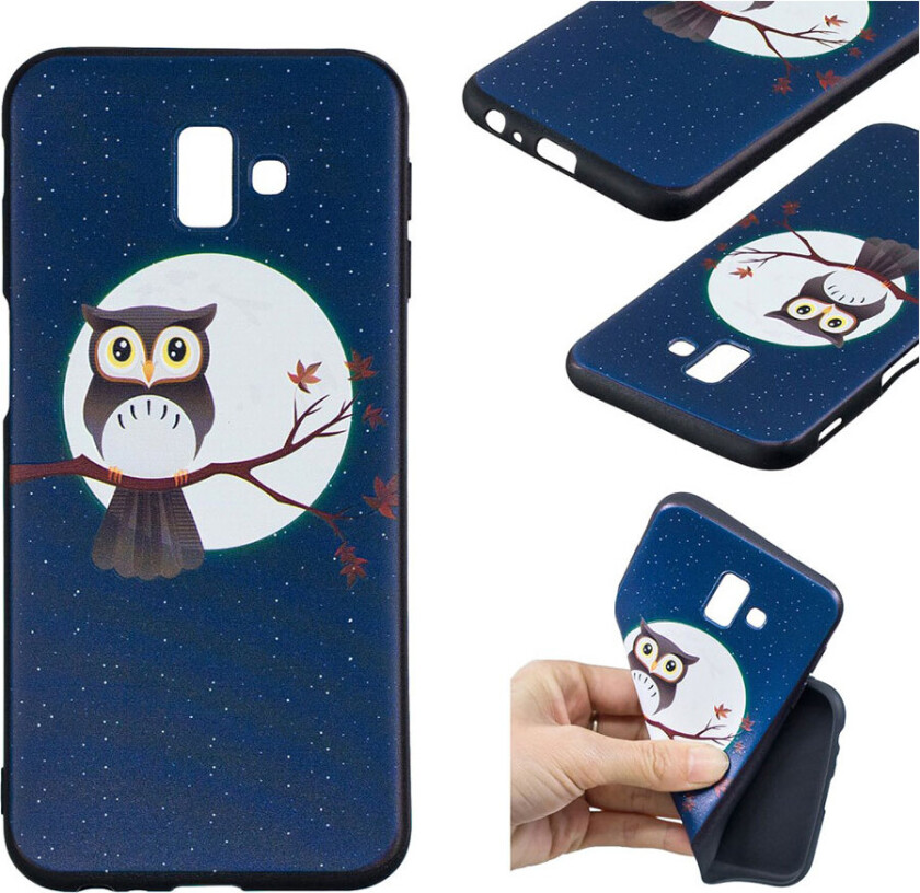 Galaxy J6 Plus beskyttelses deksel av myk TPU med hevet print mønster - ugle på grein