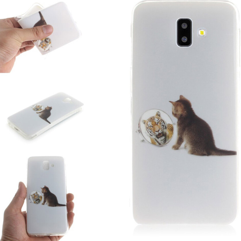 Galaxy J6 Plus beskyttelses deksel av TPU med IMD printet mønster - katt og speil