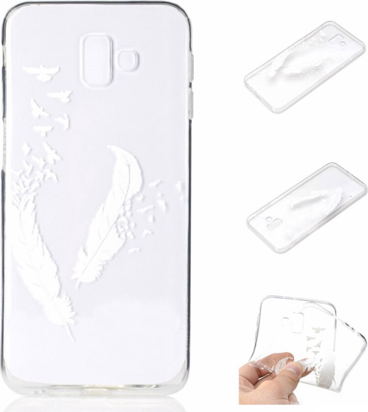 Galaxy J6 Plus beskyttelses deksel av TPU med hevet printet mønster - hvit fjær og fugl