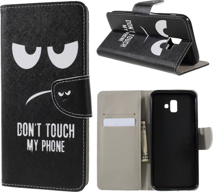 Galaxy J6 Plus beskyttelses deksel av syntetisk skinn med printet mønster og kryss tekstur - ikke rør min mobil