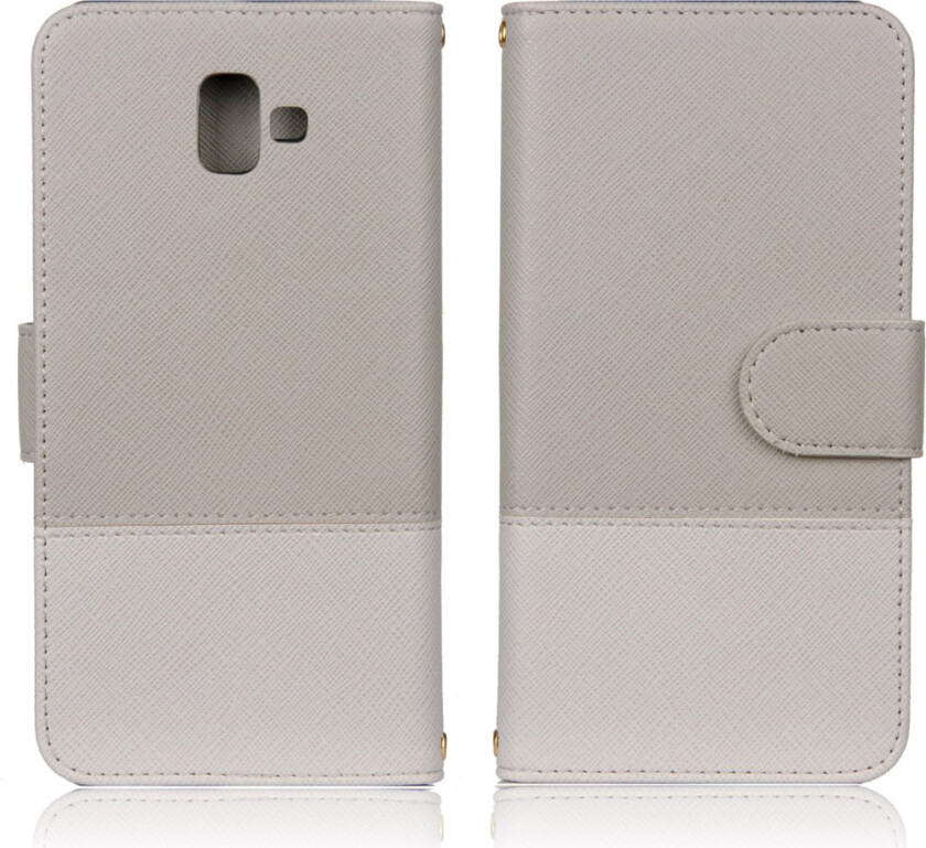 Galaxy J6 Plus beskyttelses deksel av syntetisk skinn med kontrast farge og kryss tekstur - beige