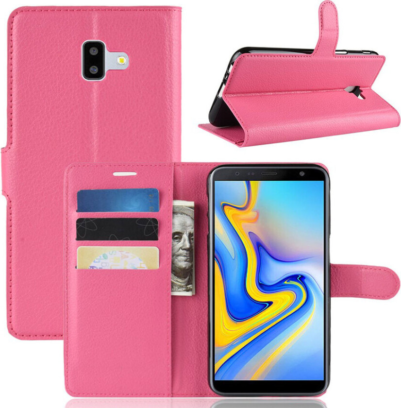 Galaxy J6 Plus beskyttelses deksel av syntetisk skinn med litchi tekstur - rose