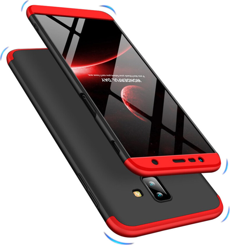 GKK Samsung Galaxy J6 Plus beskyttelses deksel av hard plastikk med 3 avtagbare deler - svart og rød