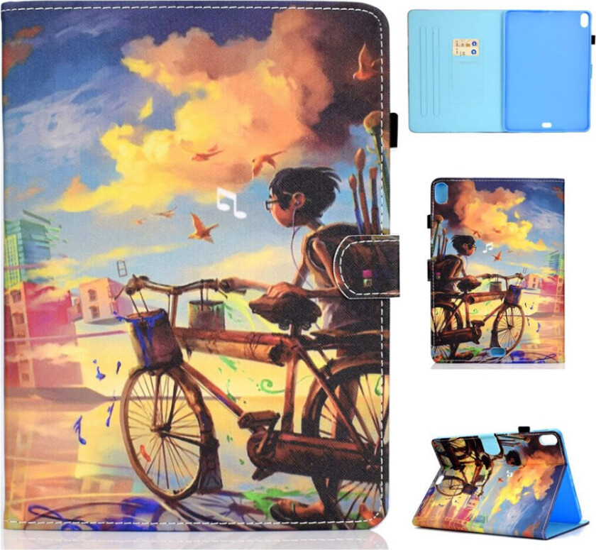 iPad Pro 11 beskyttelses deksel av syntetisk skinn og TPU med printet mønster - gutt og sykkel